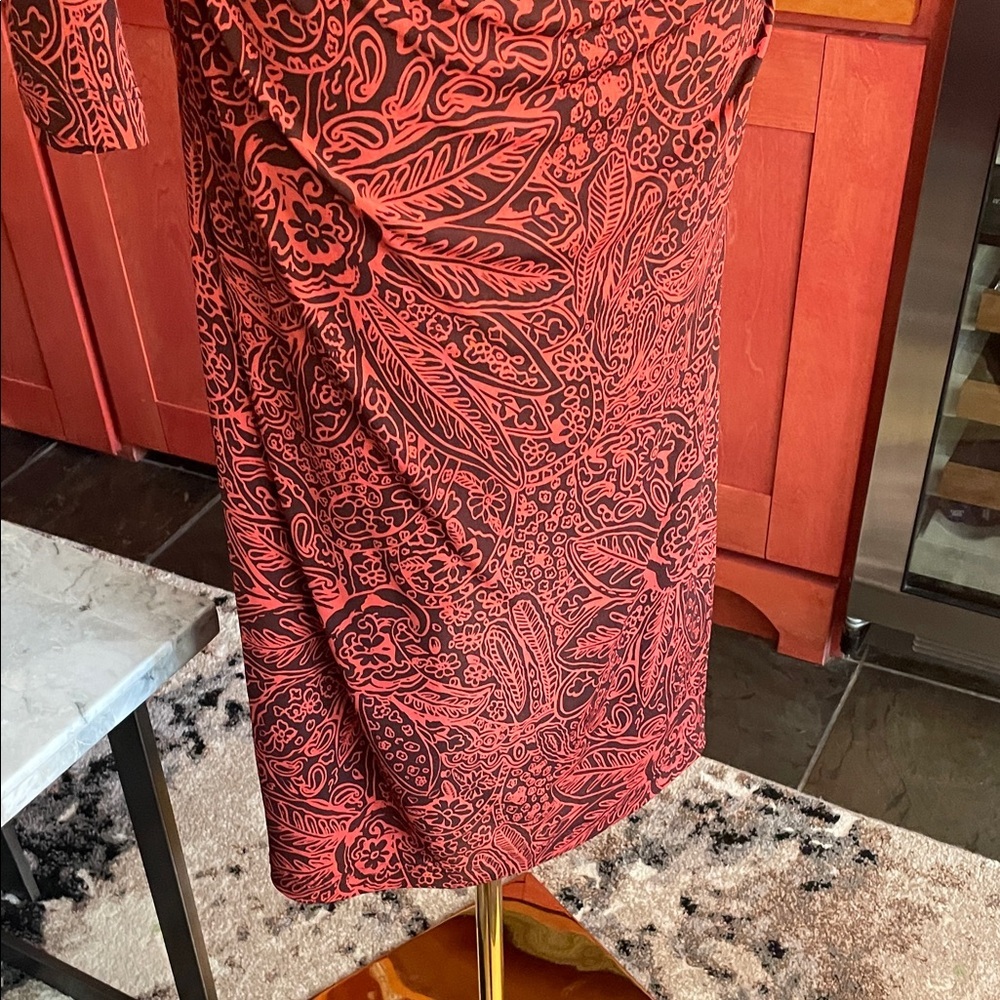 Sara Campbell Red and Brown Paisley Shirred Dress Fits 6-8 - Picture 7 of 13